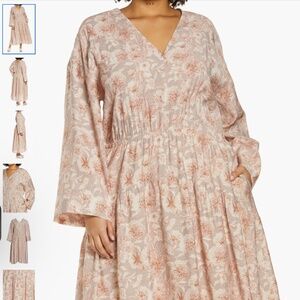 Vince Dahlia Print Long Sleeve Midi Dress (Plus Size) 1X
